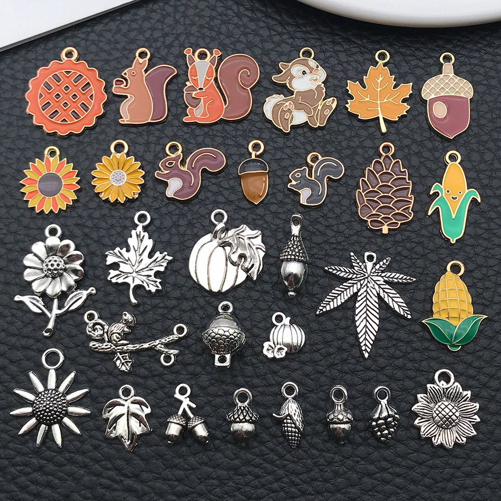 跨境感恩节南瓜枫叶松鼠玉米松果饰品配件钥匙扣耳环项链diy吊坠详情7