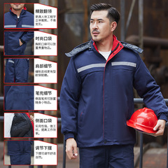 Outdoor jacket style hooded protective clothing cotton warm medium length cold-proof warm cotton coat workwear custom print logo