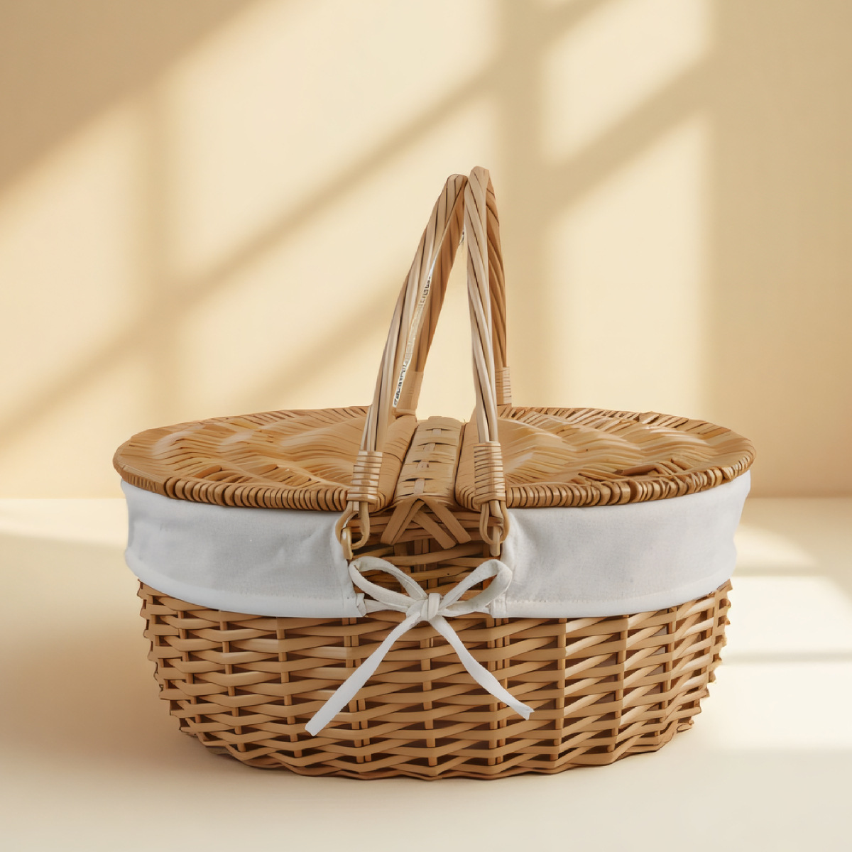 Cestas de tejido de sauce con cubierta, cestas de almacenamiento de tejido de supermercado, cestas de compras, cestas de frutas, manijas de cestas de picnic al aire libre