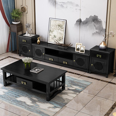 Modern Chinese solid wood TV cabinet coffee table set Zen minimalist luxury Chinese retro living room floor cabinet low cabinet storage cabinet
