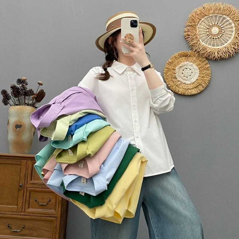 6820 Simple Solid Color Lapel Single-Breasted Long-Sleeved Shirt for Women 2026 Spring and Summer New Casual Slimming Top
