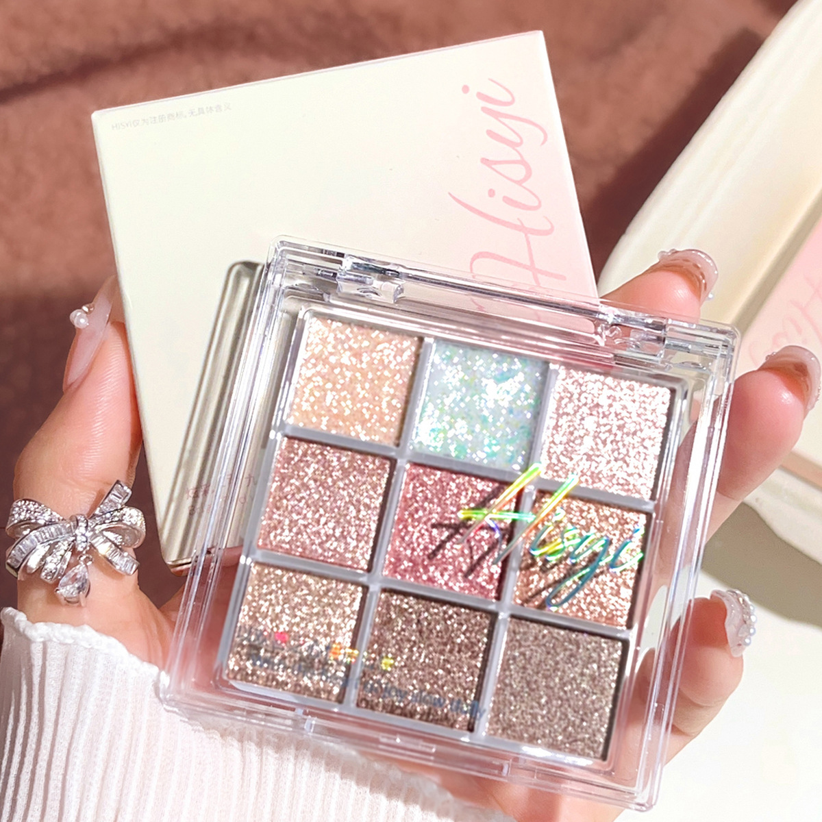 HISYI Colorful Smart Nine-color Eye Shadow Pearlescent Shiny Crystal Easy Color Brightening Transparent Acrylic Nine-color Eye Shadow