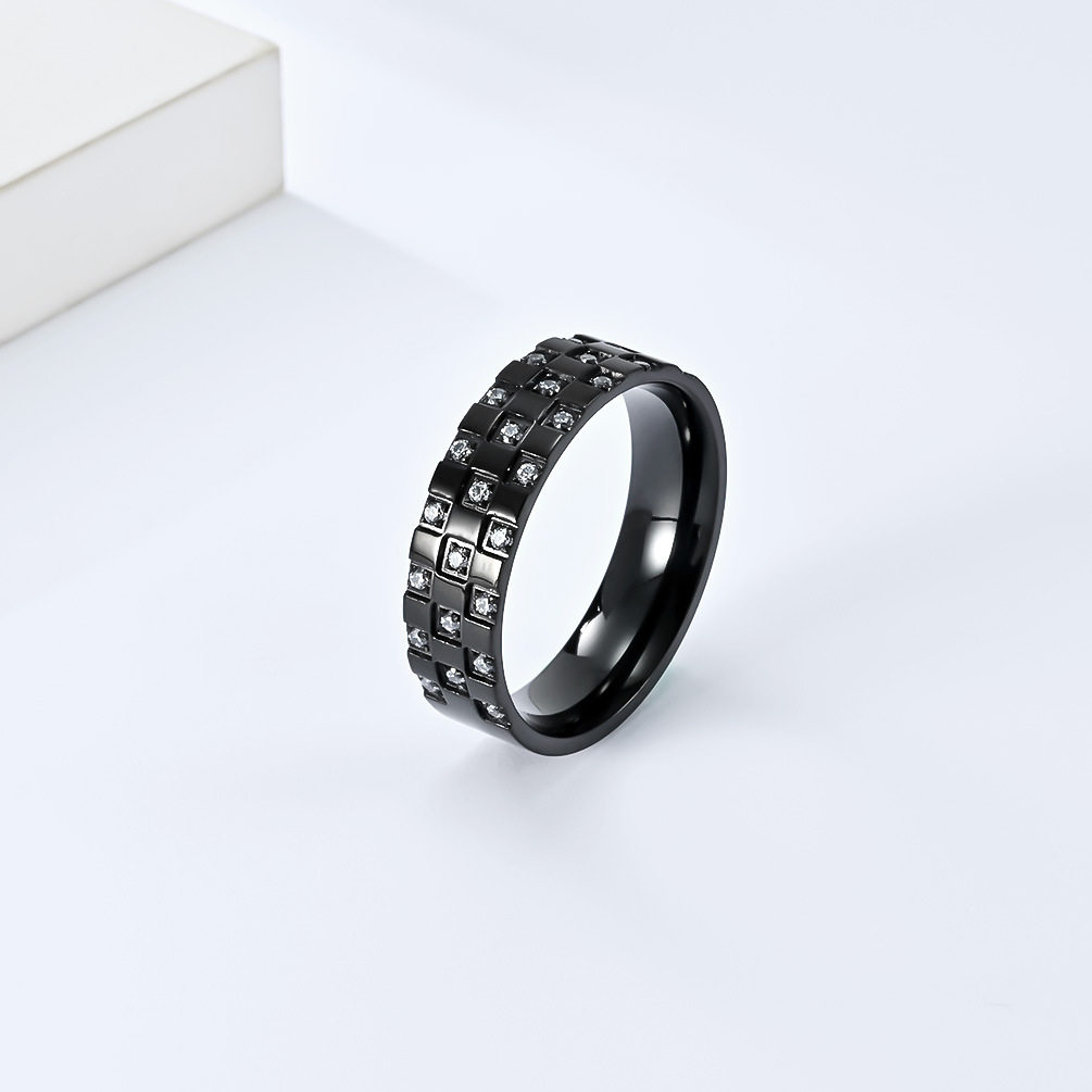 Street Occasion Titanium Steel Material Modern Style Round Titanium Steel Zircon Rings In Bulk