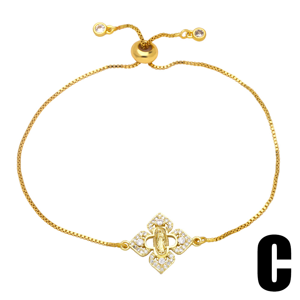 Copper 18K Gold-plated Virgin Mary Handmade Beaded Pearl Adjustable Bracelet