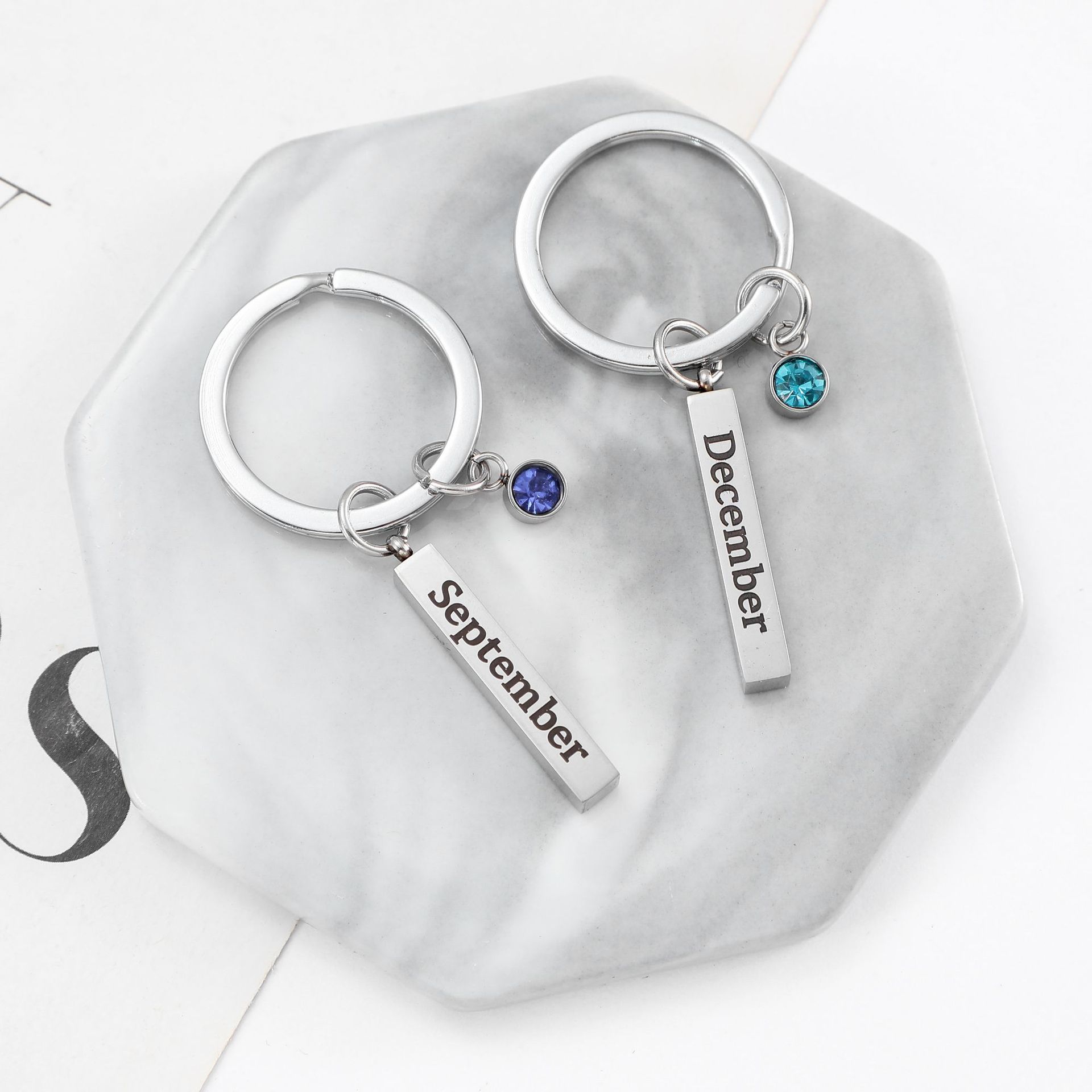 201 Stainless Steel Material Unisex Festival Simple Style Letter 201 Stainless Steel Inlay Birthstone Unisex Unisex Keychain