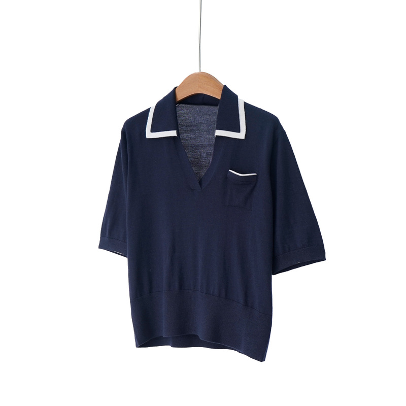 Original Factory Product! Elegant Purple Label~26 Spring New Consinee Cashmere Turn-Down Collar/V-Neck Short-Sleeve Pullover Knitwear