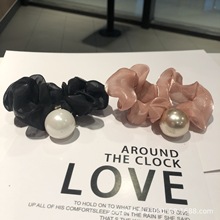 法式复古高亮大珍珠清透纱质仙女韩国时髦小姐姐大肠圈发圈发绳新