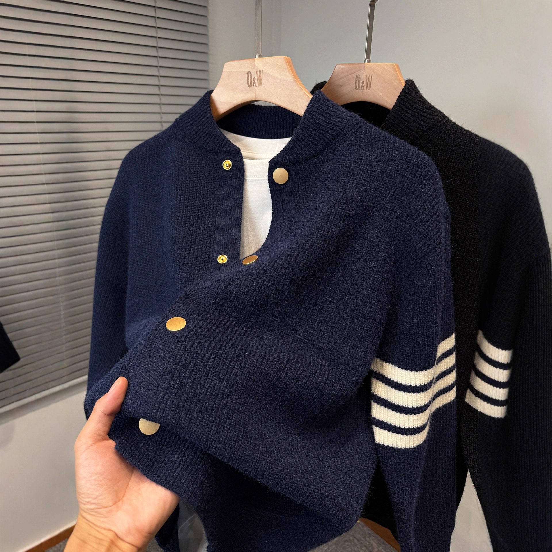 2025 Autumn and Winter Baseball Collar Sweater Jacket Men's Thickened Korean Style Casual Cardigan Sweater Outerwear Trendy