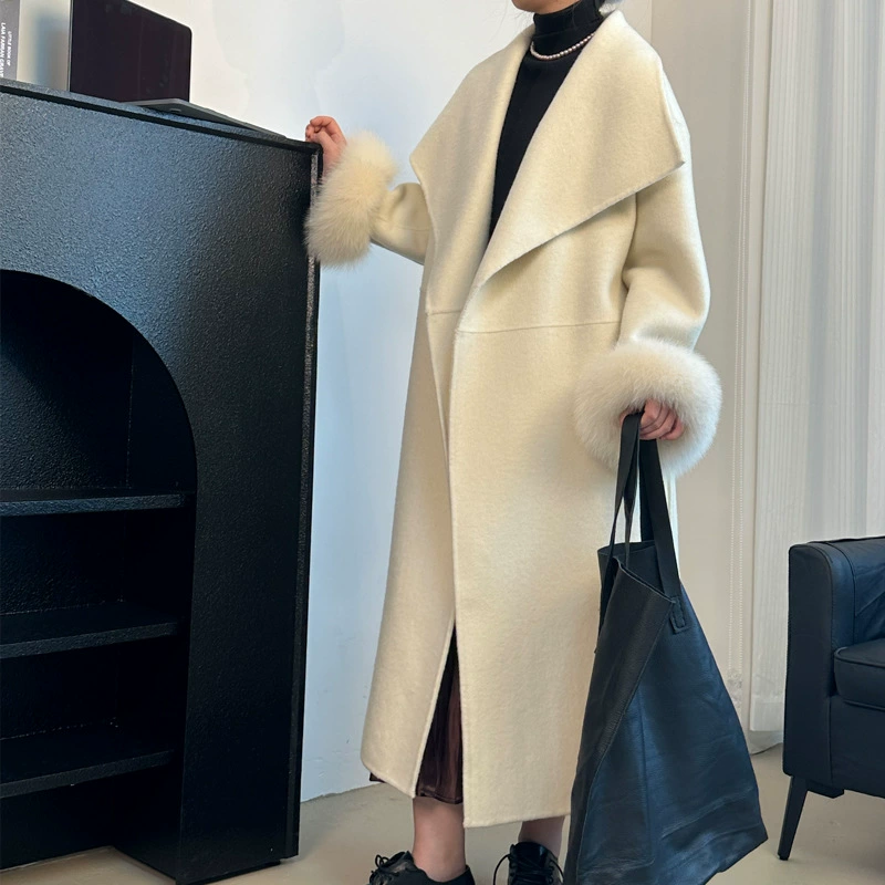 Пальто Ningpai Clothing 2025: Новинка осенне-зимней коллекции, двустороннее кашемировое пальто, длинное, в корейском стиле, для светских мероприятий, шерстяное