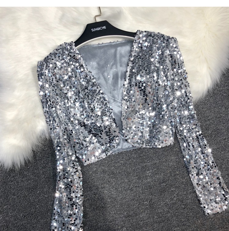 Daily Occasion Women's Coat Long Sleeve Blazers Sequins Streetwear Solid Color