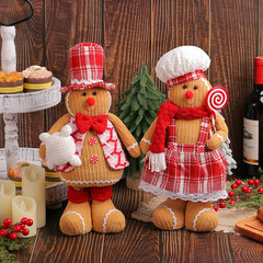 跨境聖誕伸縮薑餅人公仔  聖誕節可愛廚師帽情侶娃娃櫥窗站姿擺件