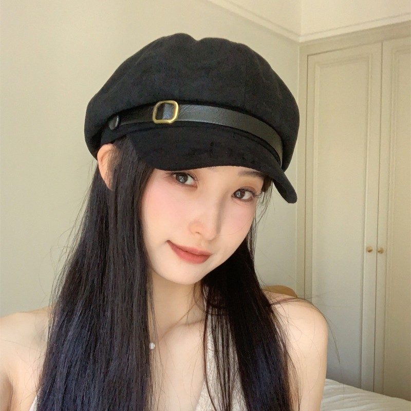 2025秋冬新款麂皮绒复古贝雷帽女韩系做旧潮气质时尚显脸小八角帽|undefined