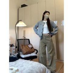 学院风套装女春季2025新款灰色针织毛衣开衫外套刺绣短款长袖上衣