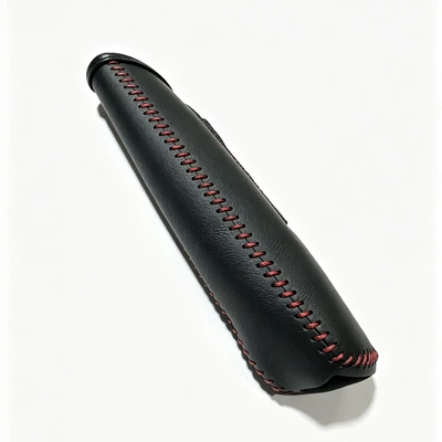 Sürətlər qutusu və əl tormozu başlıqları Volkswagen 2012 Tiguan, Magotan, Bora, Lavida - handbrake-cover-black-leather-with-red-stitching