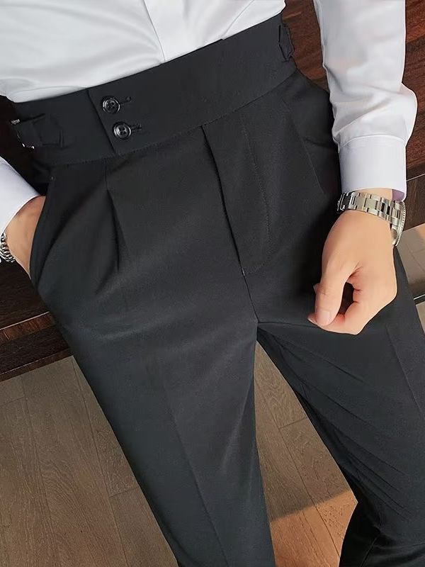 Naples Trousers Men's Korean-style Slim-fit Skillet Pants Autumn Vintage High Waist Business Solid Color Straight Casual Trousers