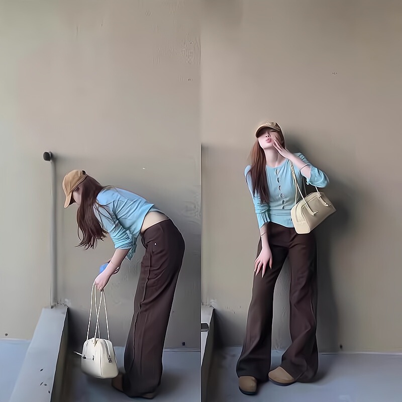 Maillard Retro Dark Brown Loose Slimming Straight Jeans Women's New Low Waist Slimming Wide Leg Horn Pants