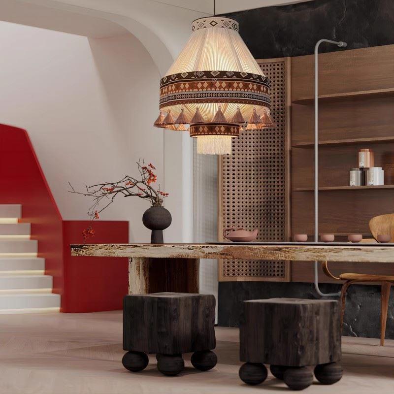 Bohemia retro trenzado lingerie individual creativa sala de estar dormitorio residencial comedor lámpara de viento silencioso