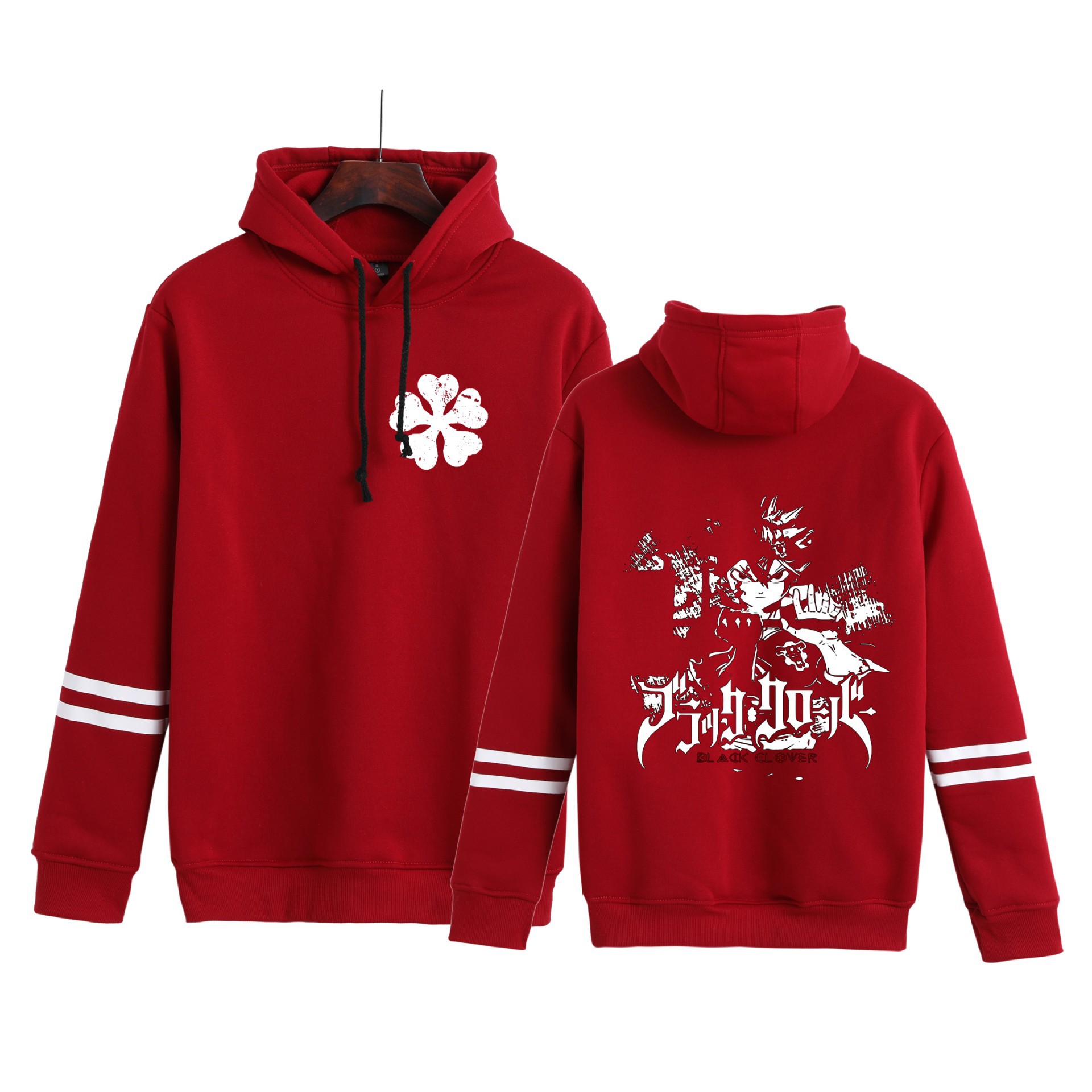 Trébol de cuatro hojas negro transfronterizo Black Clover hombres y mujeres pareja en contraste suéter con capucha de moda