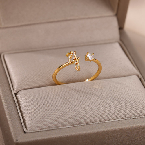AliExpress alphabet ring 26 letters AZ gold 18k gold plated unisex ring creative finger ring wholesale jewelry