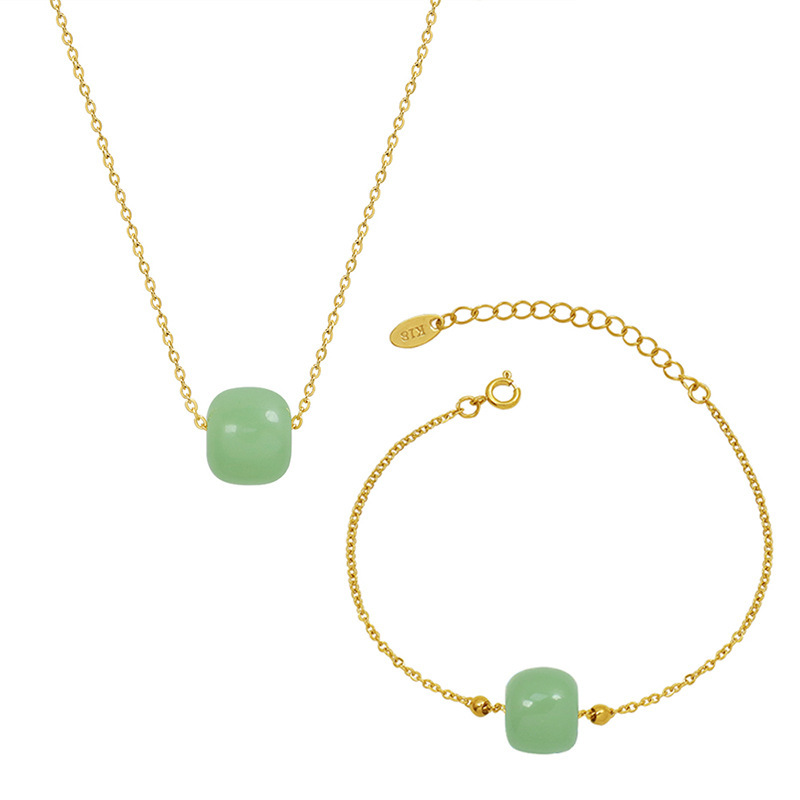 Nuevo conjunto de joyas de pulsera y collar con colgante de jade Hetian, versátil, sencillo, de estilo étnico vintage, P123-E034.