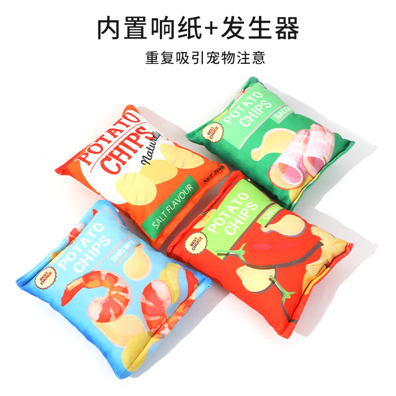 Perro mascota juguete de sonido bolsa de papel de simulación papas fritas juguete de peluche de sonido resistente a los molares