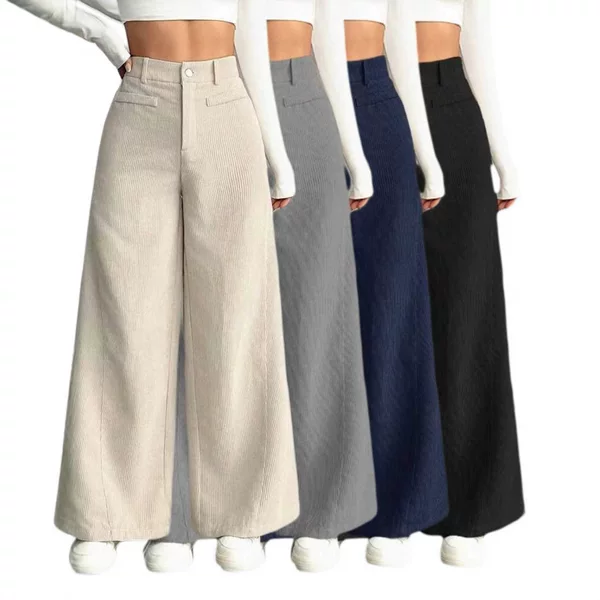 In-Stock Cross-Border European and American Amazon Corduroy Casual Women's High-Waisted Loose Slimming Solid Color Wide-Leg Pants