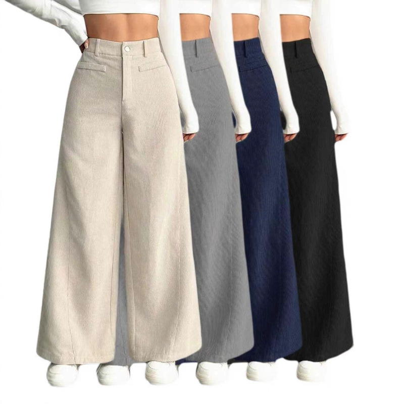 In-Stock Cross-Border European and American Amazon Corduroy Casual Women's High-Waisted Loose Slimming Solid Color Wide-Leg Pants In-Stock Cross-Border European and American Amazon Corduroy Casual Women's High-Waisted Loose Slimming Solid Color Wide-Leg Pants