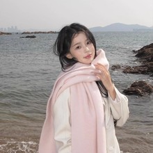 克莱因蓝围巾女冬季纯色马海毛蓬松氛围感保暖加绒围脖批发