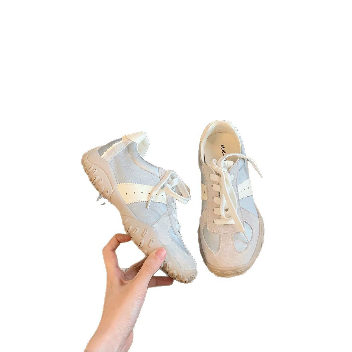 7см повышенная кожаная версия Casual sneakers для Грейп Мама, комфортная мягкая подошва, шнуровка, круглого носа, ретро кроссовки мораль