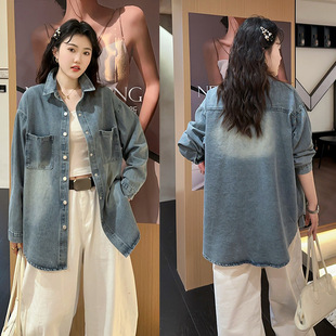 2025 Early Spring Plus Size Long-Sleeved Loose All-Match Stacked Shirt Classic Blue Chubby Women's Elegant Slim Top