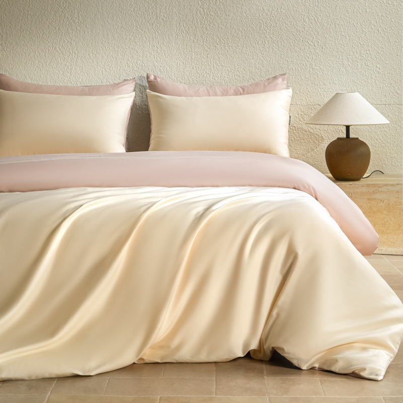 100 algodón de seda larga cama de cuatro piezas de algodón 2025, nueva sábanas de lujo ligera cubierta de colcha de tres piezas