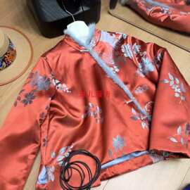 款老缎秋冬加真丝轻奢新中式拼棉外套棉衣批发水貂毛南油国风工厂