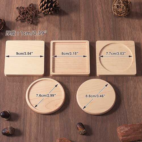 Straight-Grain Redwood Acacia Beech Insulated Coasters, Black Walnut Round & Square Solid Wood Coasters for Kung Fu Practice