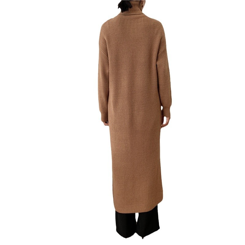 [Vestido suéter de punto largo estilo diosa, hecho por el fabricante, con abertura, jersey, capa base, negro]