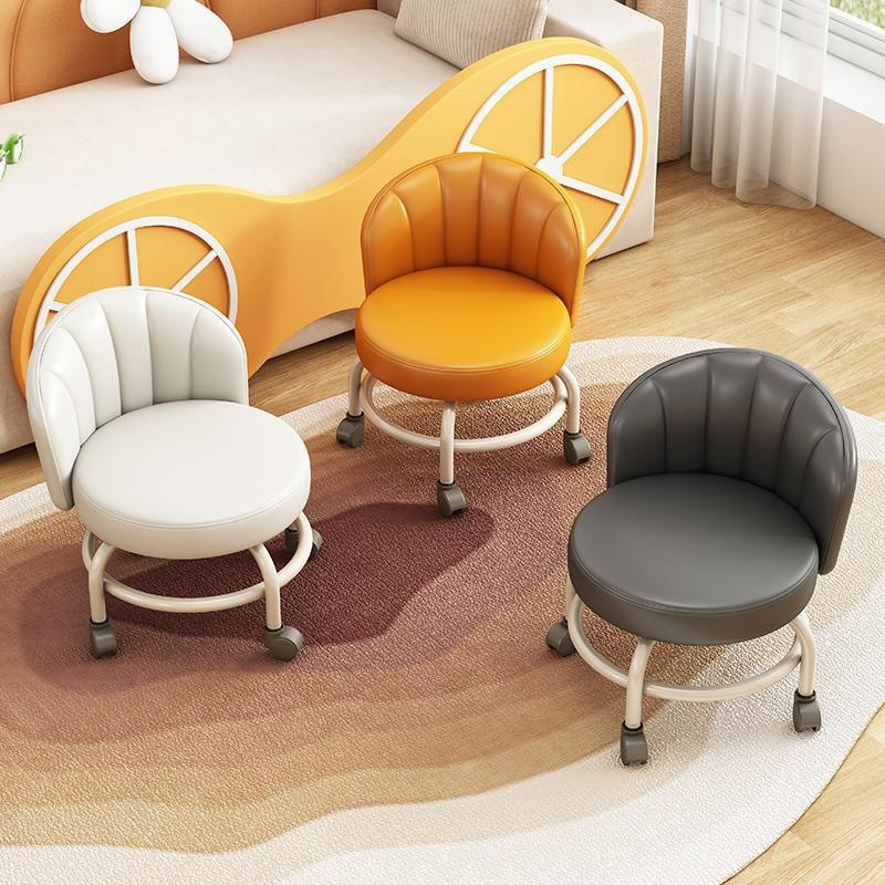 Small Stool with Swivel Wheels for Home Use, Small Wheeled Low Stool, Trendy Stool for Living Room with Backrest, Small Chair with Wheels