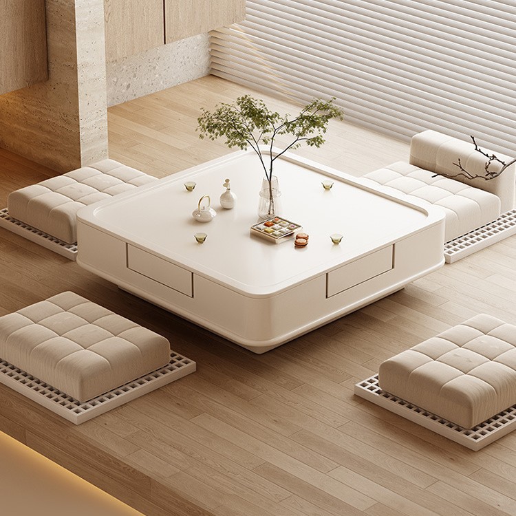 Mesa de centro de estilo crema Mesa de mahjong Tatami Máquina electrónica de mahjong de tamaño pequeño para el hogar completamente automática Mesa de comedor móvil integrada