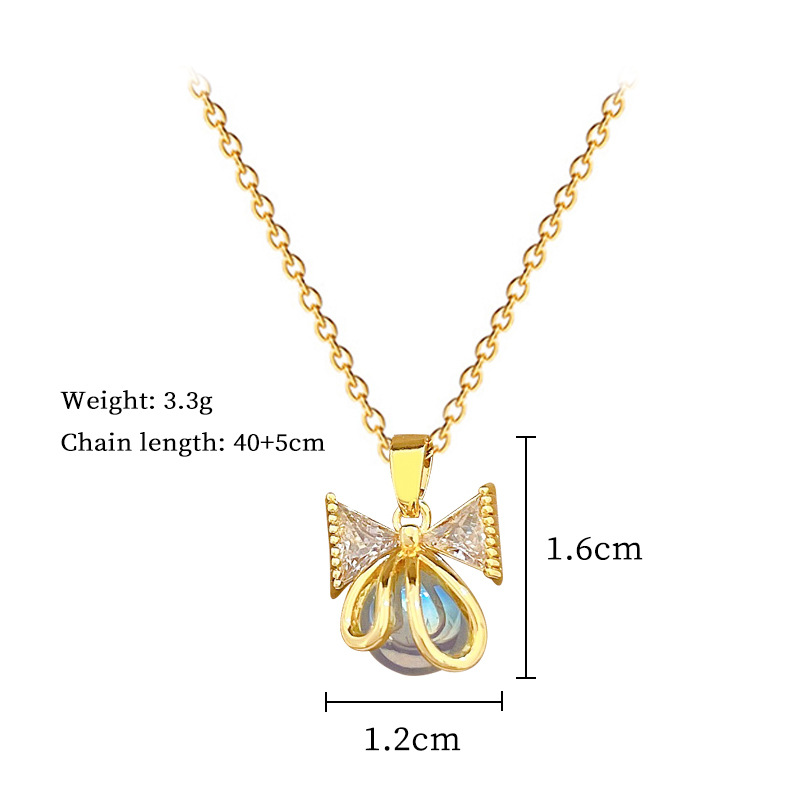 Edle Perlen Schleifen Halskette Diamant Titanium Stahl Kette_voghion.com