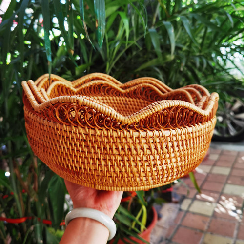 厂家批发越南秋藤编缕空水果篮三件套糖果筐面包馒头筐收纳筐