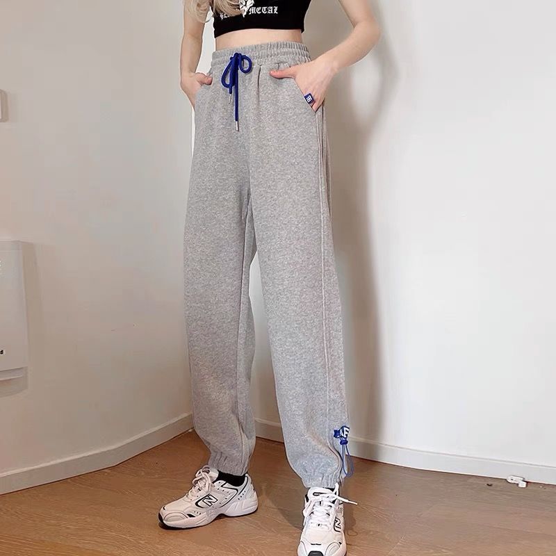 黑色运动裤子女春秋2025新款初中高中学生宽松休闲束脚九分裤卫裤|undefined