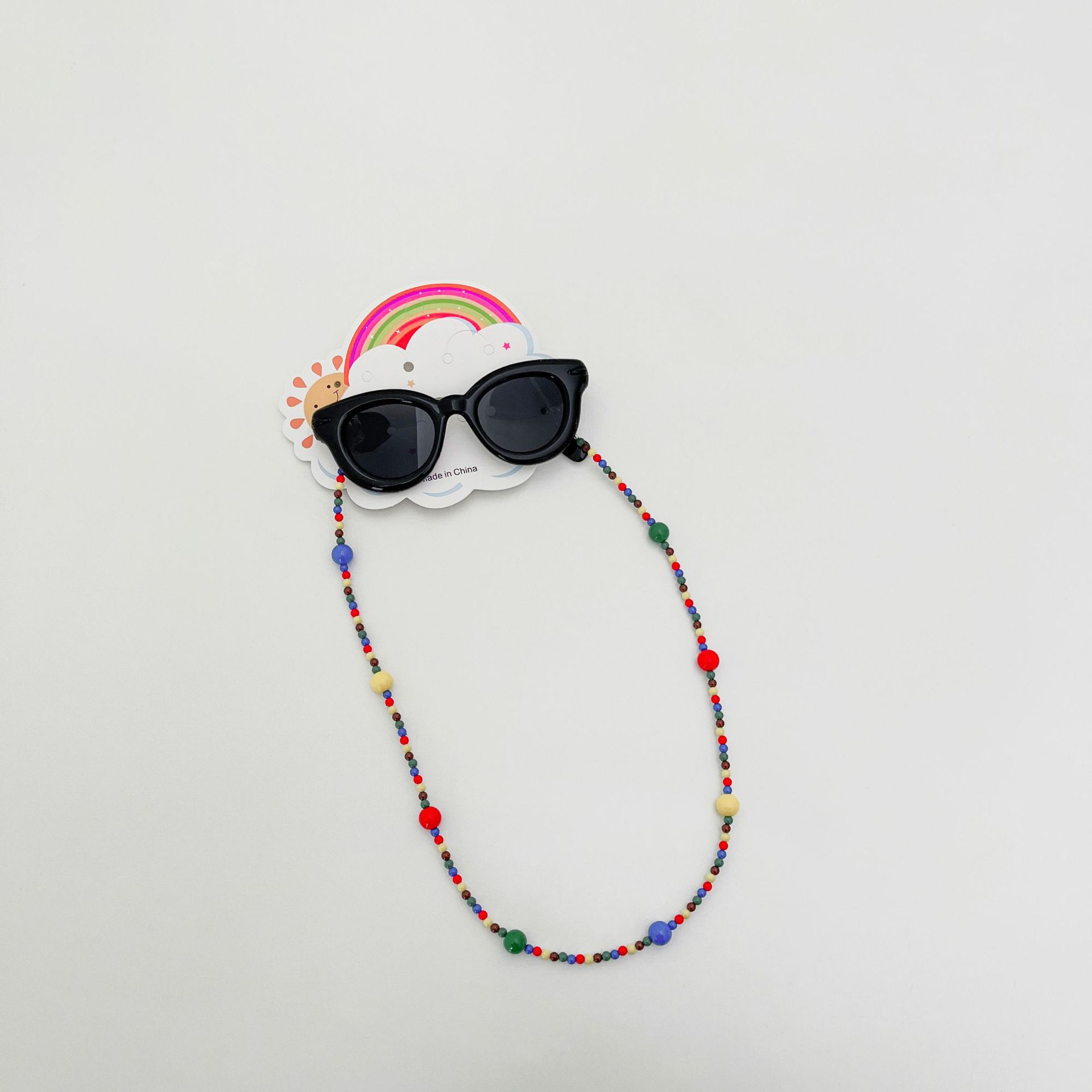 ins verano dopamina niños gafas de sol con cadena conjunto de gafas de sol anti-UV bebé colgar cuello