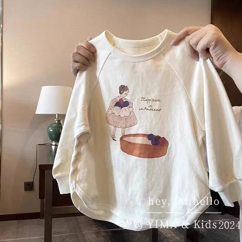 South Korea Children's Wear Girls Cotton Base Shirt Autumn New Western Style Children's apricot Long Sleeve Loose Top Casual Small Shirt