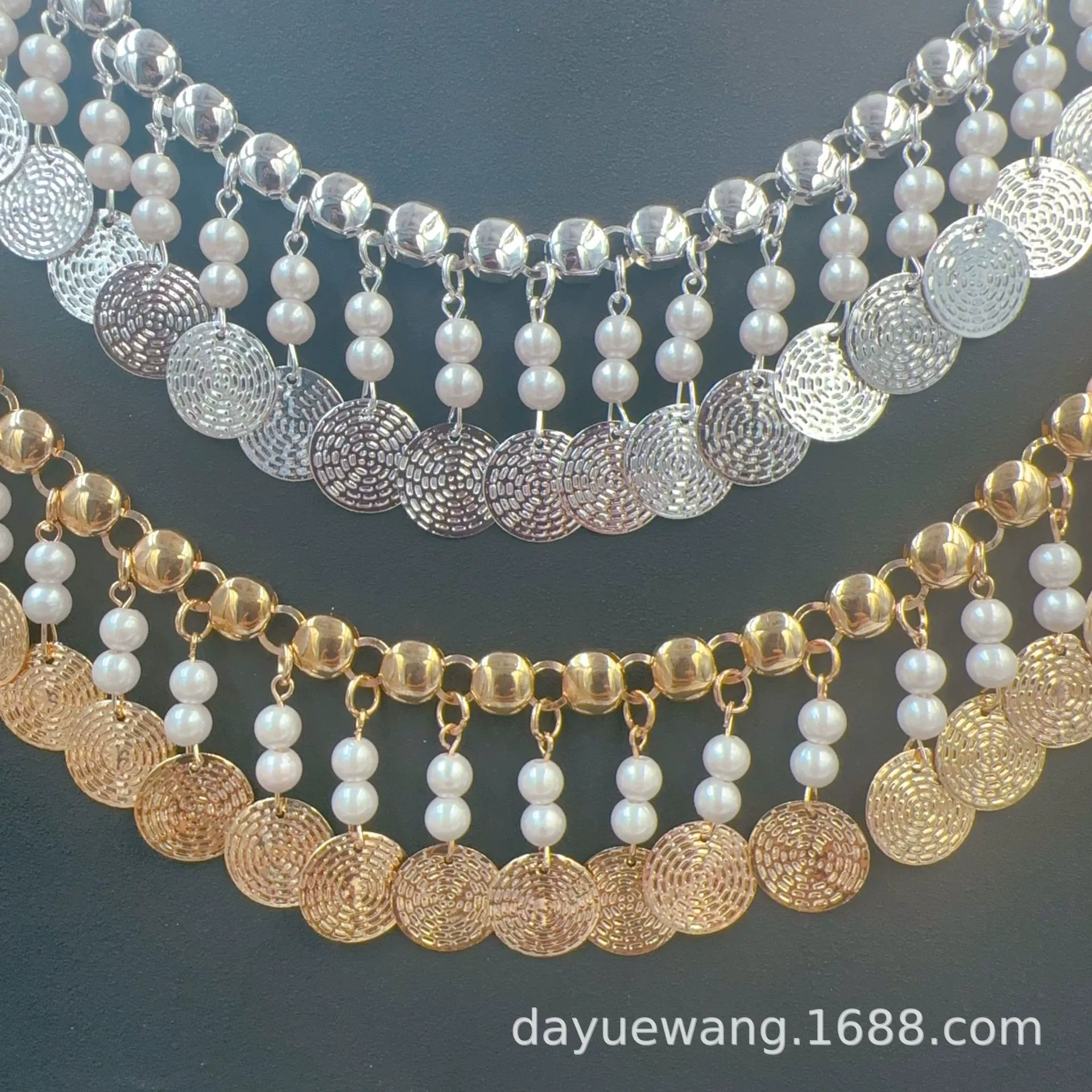 Metal accessory, ethnic chain pearl with tassels, DIY