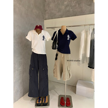 施奈WGWE8973春夏学院风polo领短袖T恤 撞色刺绣修身翻领气质上衣