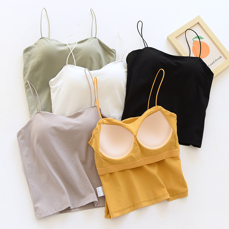 Small Camisole Women's Inner Vest with Chest Pad Beautiful Back Design Niche Black Base Top Summer Strapless Outer Wear