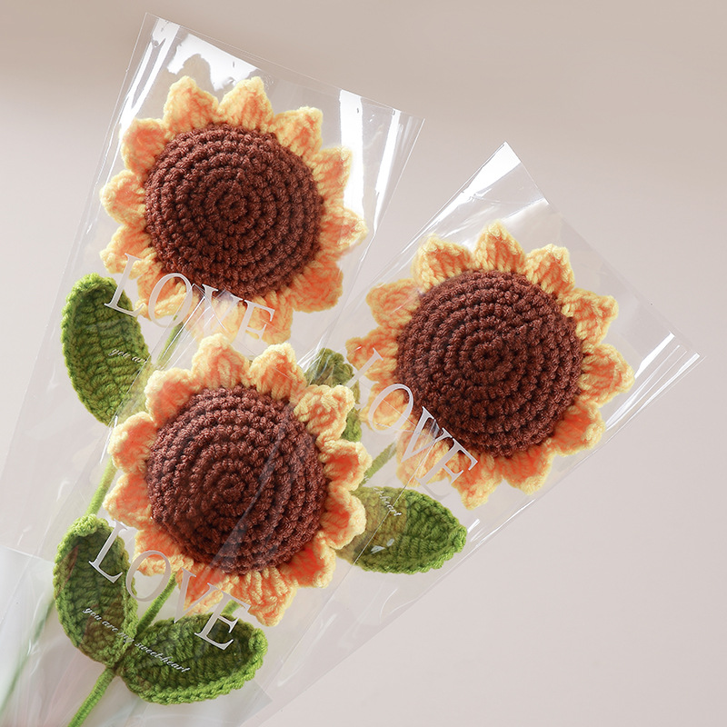 Venta al por mayor acabado girasol tejido a mano artificial girasol lana de ganchillo Día del maestro chino Día de San Valentín Regalo de Cumpleaños flor