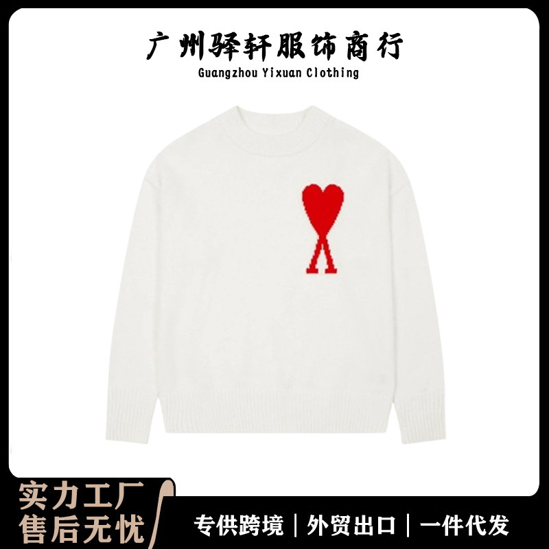 Cross-Border Ami Heart-Shaped Trendy Brand Knitted Sweater, Round Neck, Loose Sweater Top for Women and Couples, Long Sleeve, 2026 New Model Cross-Border Ami Heart-Shaped Trendy Brand Knitted Sweater, Round Neck, Loose Sweater Top for Women and Couples, Long Sleeve, 2026 New Model
