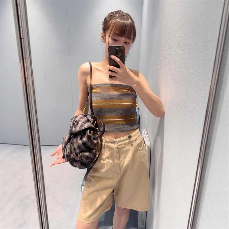 25 Early Autumn New Nanyou Haute Couture Miu Simple Casual Versatile Thin Stripesd Wool Knitted Tube Top