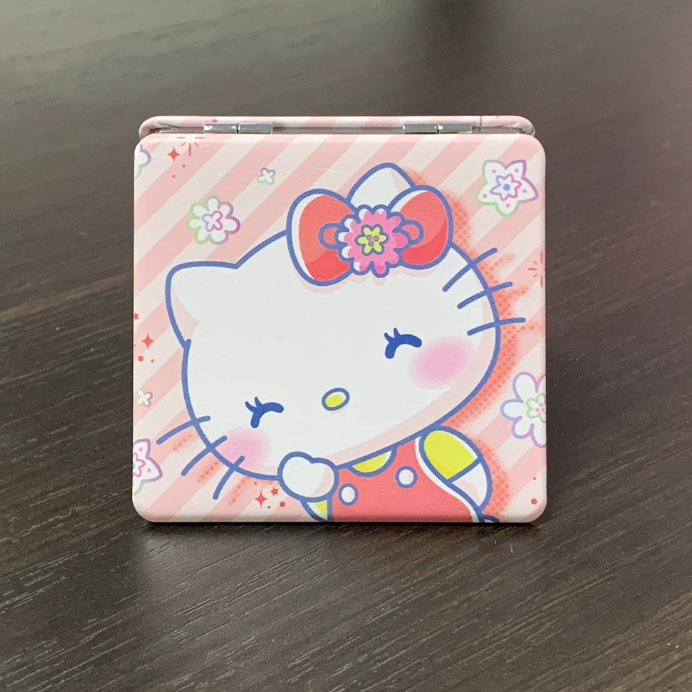 Handheld Folding Mirror (Hello Kitty) Cute Custom Print, Compact 7.1×6.7 cm for Students