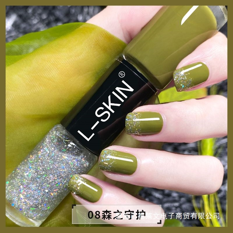 指甲油2025新款双头二色指甲油不可剥持久免烤美甲指甲美甲油绿色