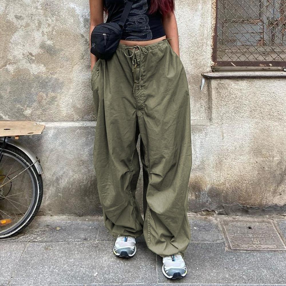 2022 Spring/Summer New Women's Personalized Street Solid Color Loose Low Waist Casual Pants_voghion.com